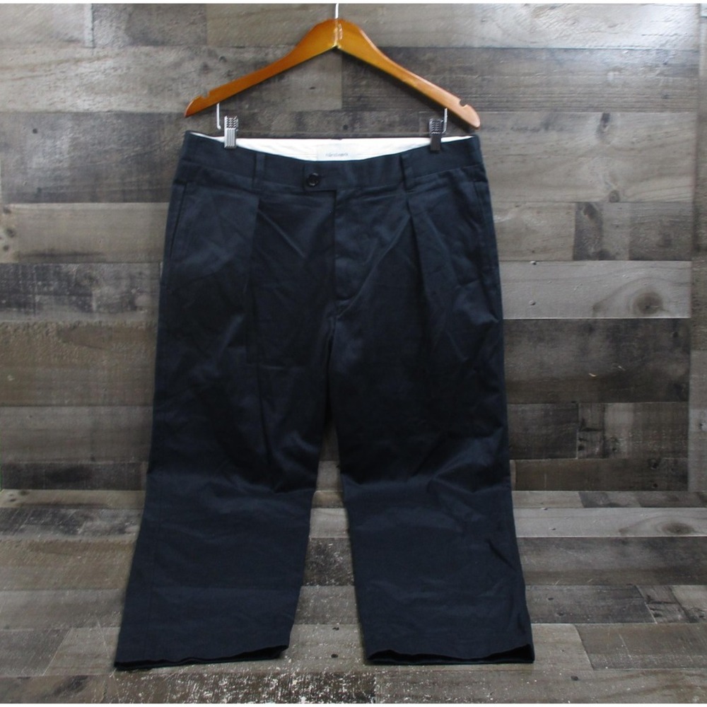 Handvaerk Pants Mens 34x26 Black Italian Cotton Twill Pleated Dress Casual